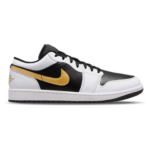 Air Jordan 1 Low White Metallic Gold Black Sneakers - 11.5